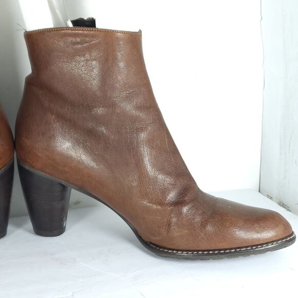 Stuart Weitzman Women's US 10M Brown Cognac Soft Leather Side Zip Ankle Boots - Picture 7 of 16